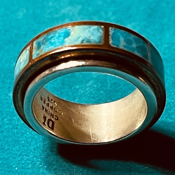 JAY KING MINE FINDS COPPER TURQUOISE SPINNER RING /925 SILVER/ SIZE 6 1/2 - Picture 2 of 6
